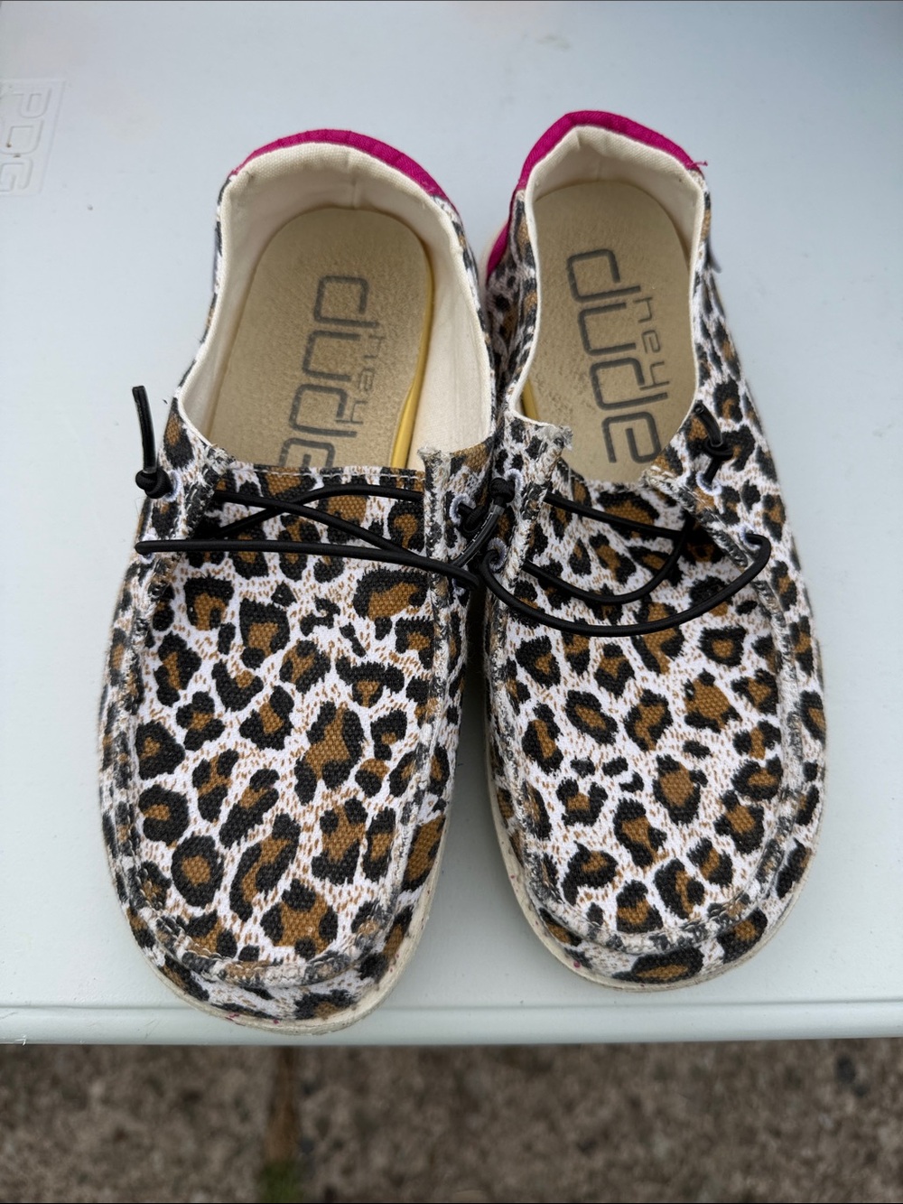 Hey Dude Kids Leopard Print Sneakers with Pink Trim